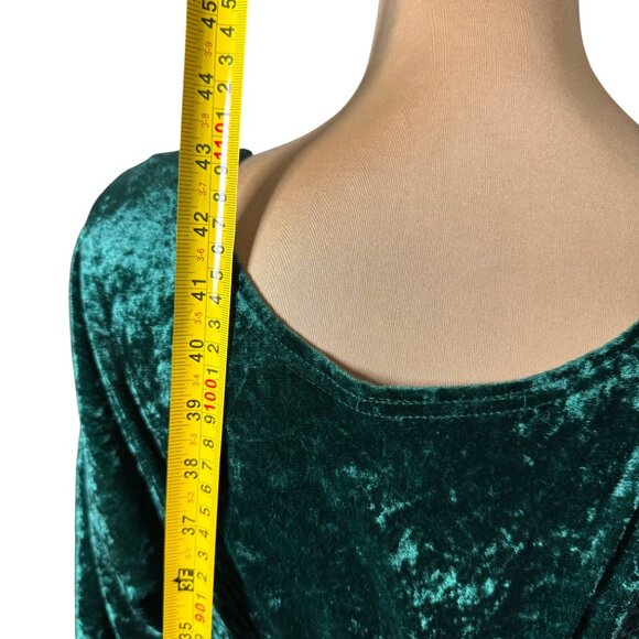 Vintage 90s Crushed Velvet Midi Dress Sz.10 Green Event Whimsigoth Holiday Boho - Picture 6 of 11